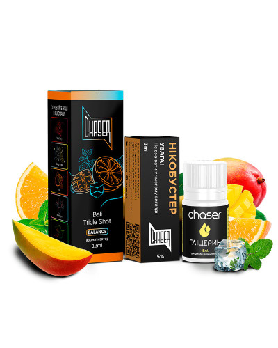 НАБІР ДЛЯ САМОЗАМІСУ CHASER BLACK 30 МЛ "BALI TRIPLE SHOT" ЗІ СМАКОМ МАНГО АПЕЛЬСИН ПОТРІЙНИЙ ХОЛОД