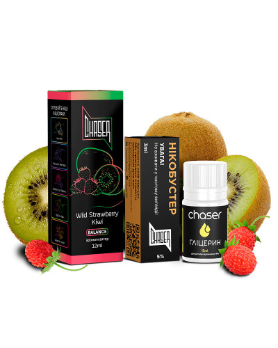 НАБОР ДЛЯ САМОЗАМЕСА CHASER BLACK 30 МЛ "KIWI WILD STRAWBERRY" СО ВКУСОМ ЗЕМЛЯНИКИ И КИВИ