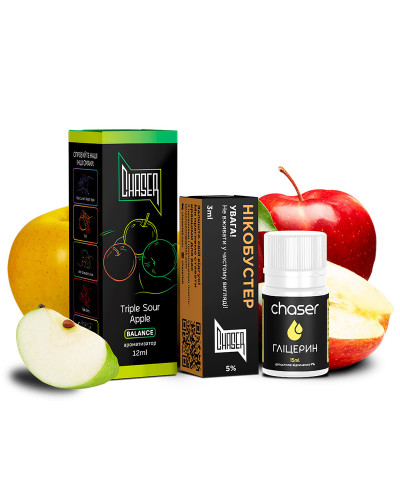 НАБІР ДЛЯ САМОЗАМІСУ CHASER BLACK 30 МЛ "TRIPLE SOUR APPLE" ЗІ СМАКОМ ТРЬОХ СОРТІВ КИСЛИХ ЯБЛУК