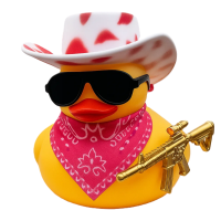 Cool Duck Жовте каченя в біло рожевому капелюсі з гвинтівкою