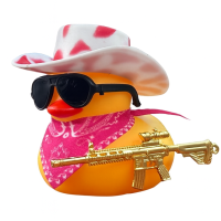 Cool Duck Жовте каченя в біло рожевому капелюсі з гвинтівкою