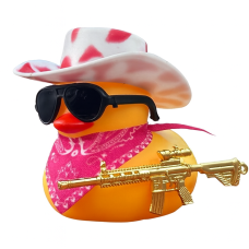 Cool Duck Жовте каченя в біло рожевому капелюсі з гвинтівкою