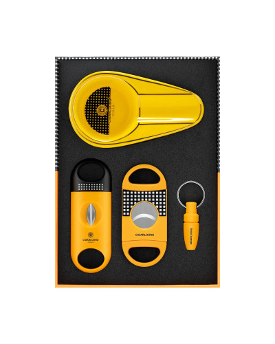 Набір Cigarloong жовтий 4 в 1 (попільничка, дирокол, 2 гільйотини)