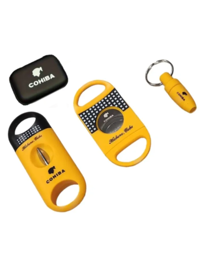 Набір для сигар Cohibo 3 в 1 у кейсі (дирокол, 2 гільйотини) жовтий