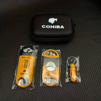 Набір для сигар Cohibo 3 в 1 у кейсі (дирокол, 2 гільйотини) жовтий