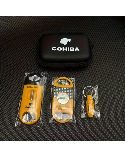 Набір для сигар Cohibo 3 в 1 у кейсі (дирокол, 2 гільйотини) жовтий