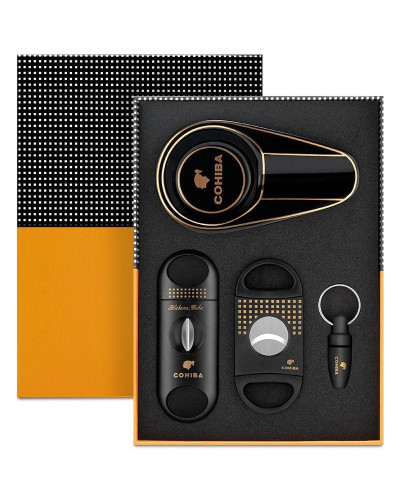 Набор Cohiba черный с бронзовым 4 в 1 (пепельница, дырокол, 2 гильотины)