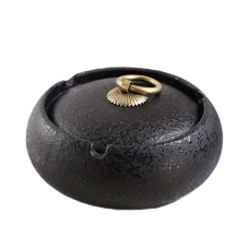 Попільниця кругла керамічна з кришкою (Чорна)