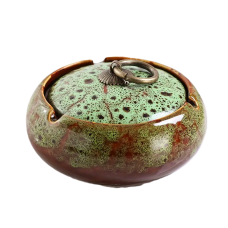 Попільниця кругла керамічна з кришкою (Зелена)