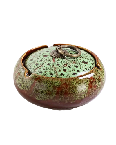 Попільниця кругла керамічна з кришкою (Зелена)