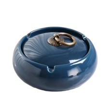 Попільниця кругла керамічна з кришкою (Темно-синій)
