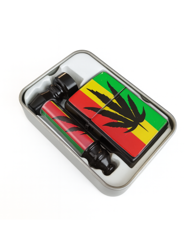Набор для курения "Rasta Leaf" 3 в 1 (трубка + зажигалка + сетки)