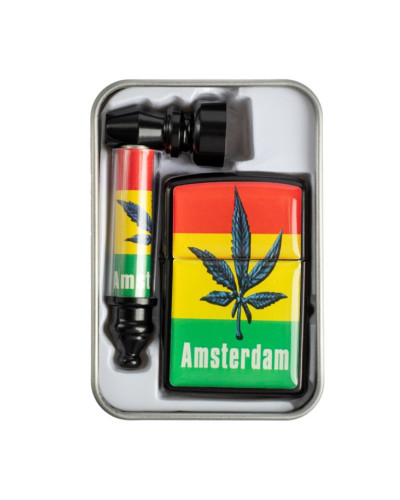 Набір для куріння "Weed" Amsterdam 3 в 1 (трубка + запальничка + сітки)