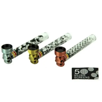 Трубка стеклянная Skull Metal 10 см с сеткой