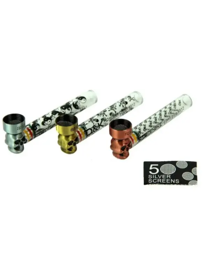 Трубка стеклянная Skull Metal 10 см с сеткой