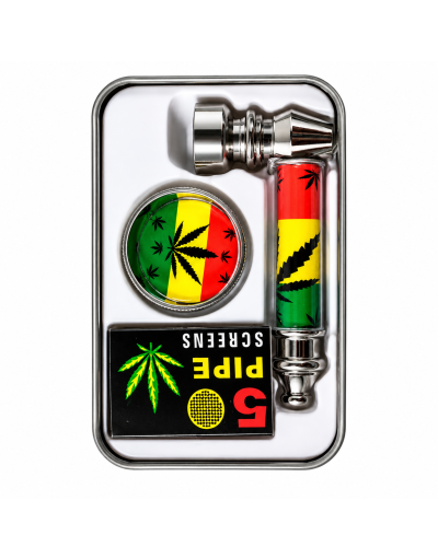 Набор для курения Rasta Leafs 3 в 1 (трубка + гриндер + сетки)