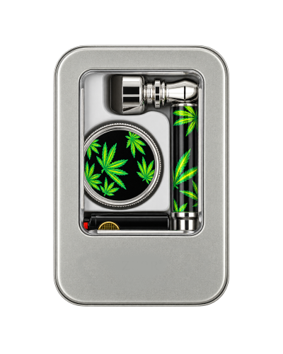 Набор для курения Black Cannabis 3 в 1 (трубка + гриндер + сетки)