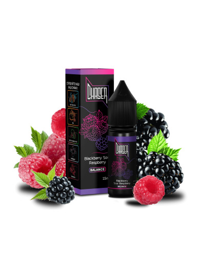 РІДИНА CHASER BLACK BALANCE 15 МЛ 50 МГ "BLACKBERRY SOUR PASPBERRY" ЗІ СМАКОМ ОЖИНИ ТА КИСЛОЙ МАЛИНИ