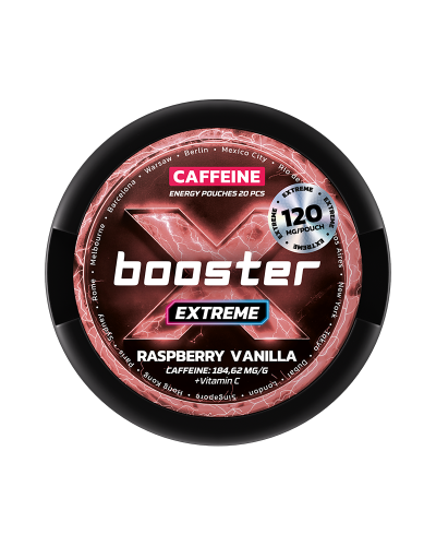 Кофеїновий снюс X BOOSTER Extreme 120мг Raspberry & Vanilla (Малина та Ваніль) 20шт